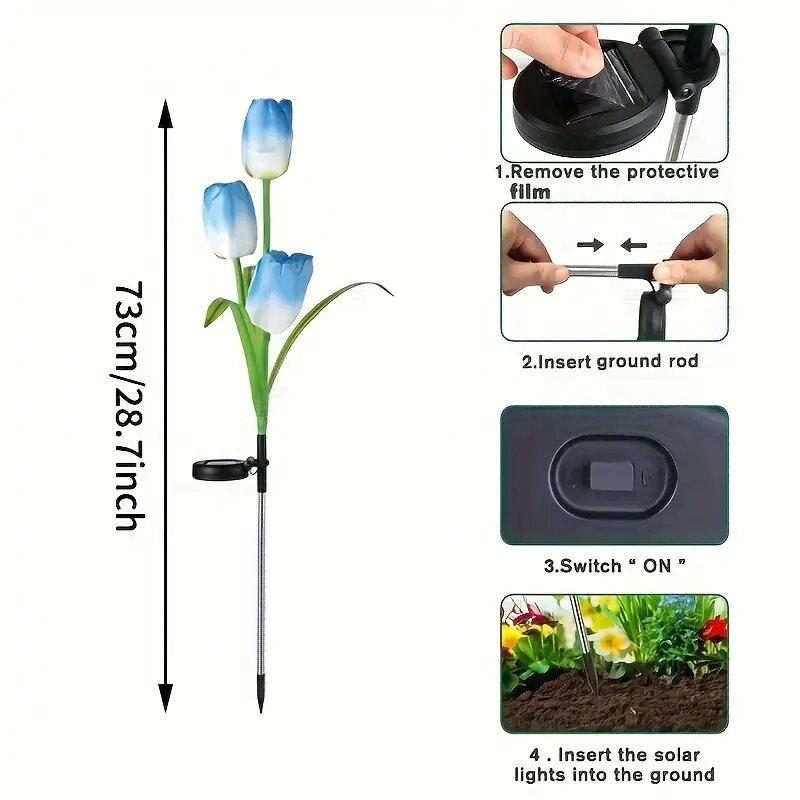 Solar 3-Headed Tulip Garden Lights Outdoor Waterproof LED Lawn Lamp for Yard Pathway Landscape Decor Beautiful Home Lighting