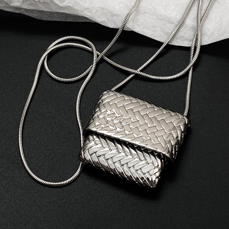 Medieval Woven Mini Bag Necklace with Long Sweater Chain Pendant