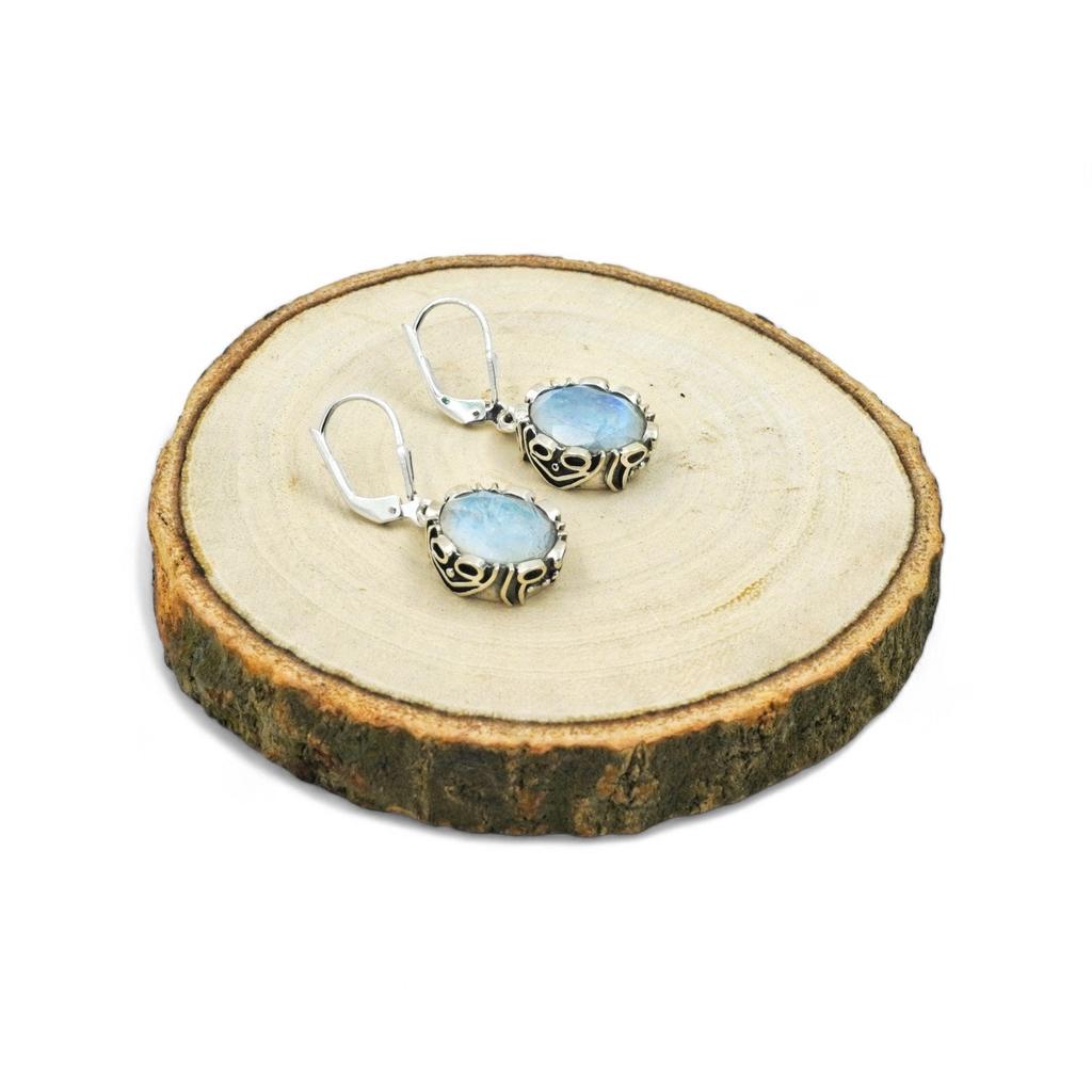 Natural Moonstone Dangle Earrings: 925 Sterling Silver Gemstone