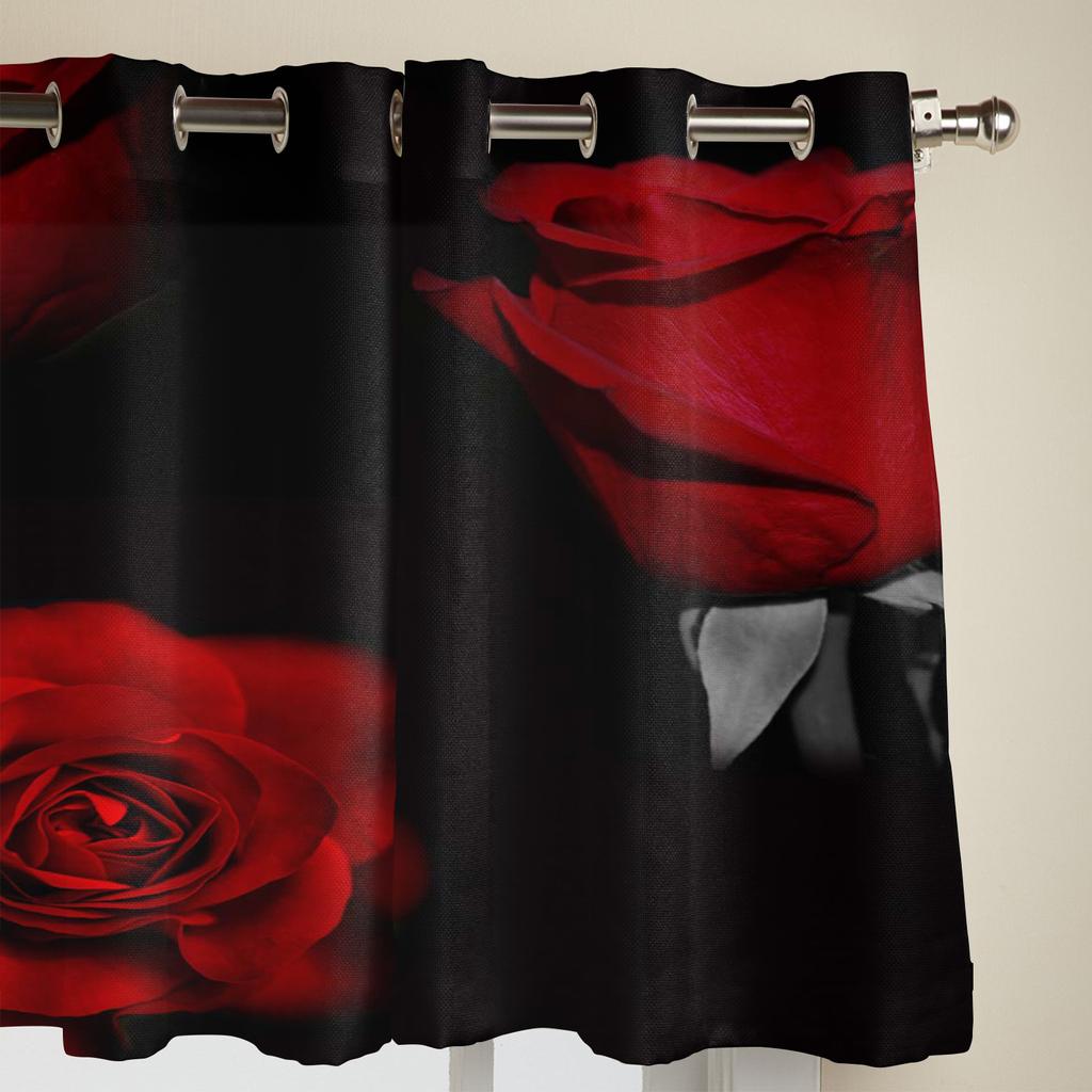 Rote Rose Blume Schwarze Luxusvorhänge für Wohnzimmer Fensterdekoration Vorhang für Schlafzimmer Heimdeko