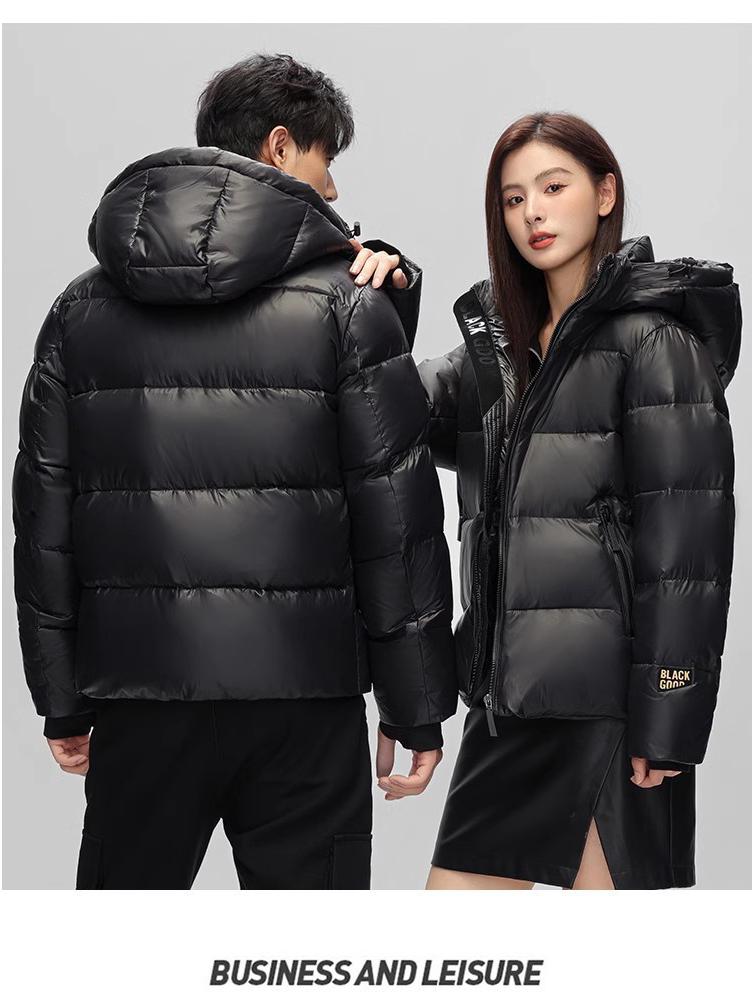 Men's Black Gold Short Down Jacket 2026: New Trendy Style, Unisex Thickened Goose Down Coat for Warmth.
