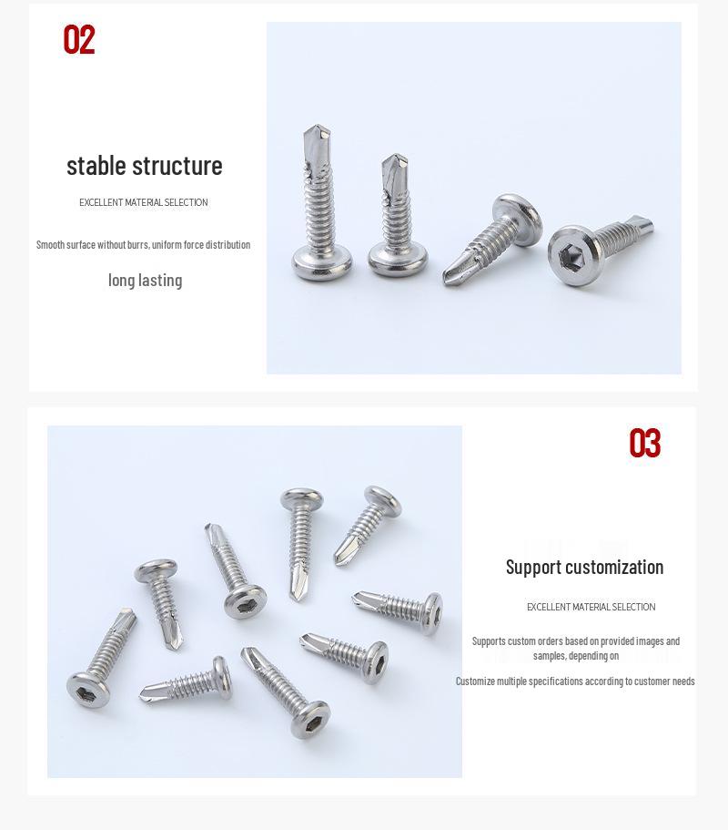 410 Stainless Steel Flat Head Hex Self-Drilling Dovetail Guardrail Screw