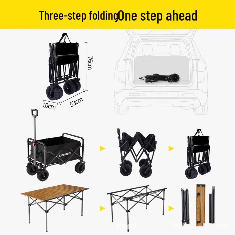 OEING Folding Outdoor Picnic and Camping Cart with Table