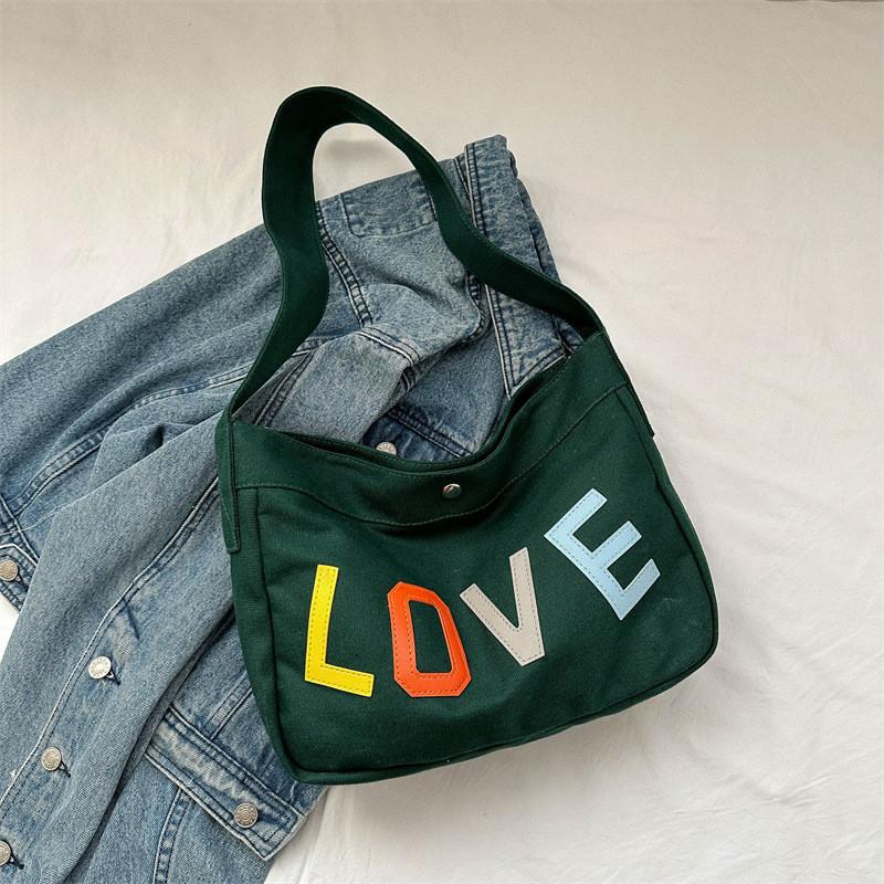 

Trendy Canvas Tote Bag For Girls And Women Spacious And Versatile For Daily Use зелений