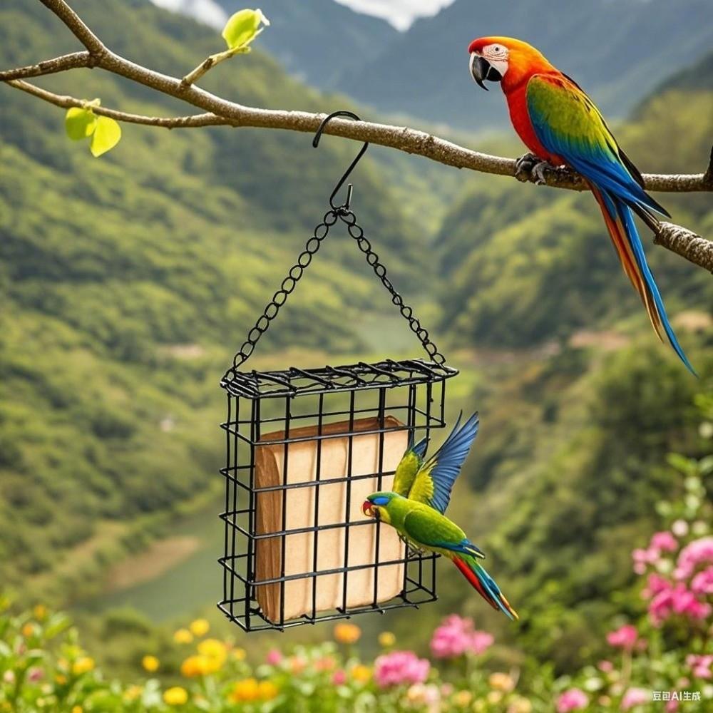Metal Wire Suet Ball Bird Feeder Square Rust Resistant Hanging Bird Feeder Squirrel Proof Iron Bird Food Container Tree Hanging