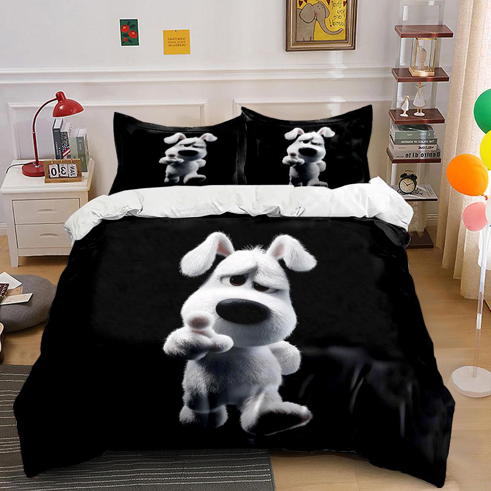 Cartoon White Dog Black Background Duvet Cover Set With 3D Printing Design Soft Polyester Bedding Set All-Season Comfort
