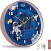 12 Inch Silent Movement Kids Wall Clock, Non Ticking Children Round Wall Clock, Battery Operated & Space Travel Style (blue)