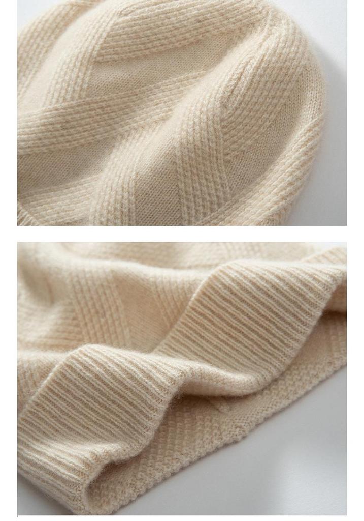 Women's 100% Pure Cashmere Twill Knit Hat - Warm, Stylish Cold Protection for Autumn/Winter