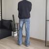 2024 Vintage Light Blue Distressed Retro Flared Jeans for Men