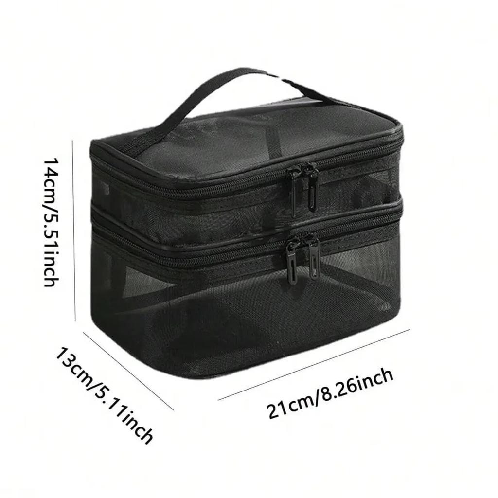 1pc-Double Layer Mesh Makeup Bag, Large Capacity Travel, Simple and Portable Toiletry Bag, Hand-held Cosmetics Storage Bag