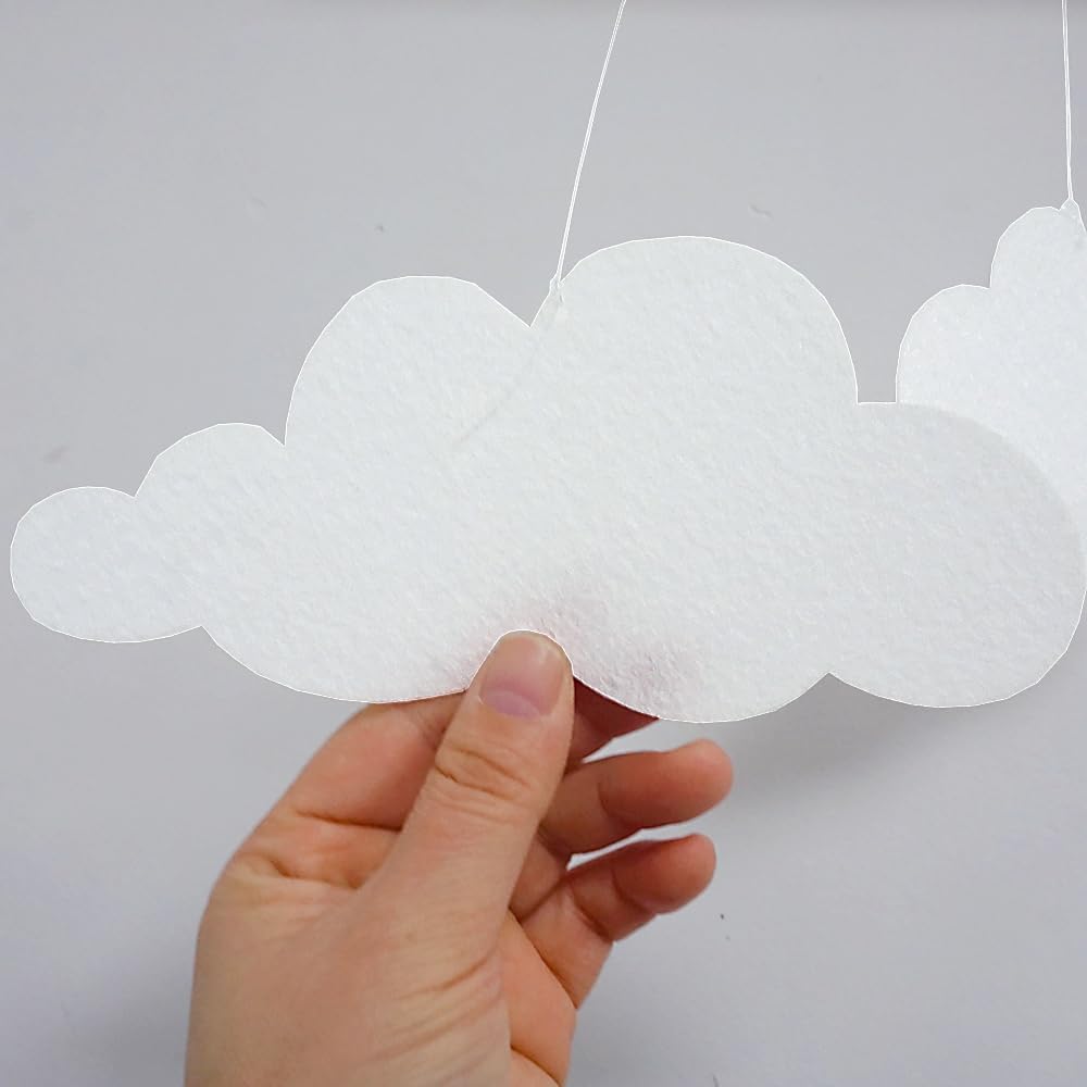 28 PCS White Cloud Ornaments Bulk Felt Hanging Clouds Decorations for Baby Shower Sky Theme Party Decorations