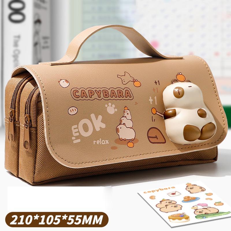 Cute Cartoon Capybara Panda Pen Bag Fashion 3-Layer Large Capacity Stationery Organizer Multifunctional Pen Box Children Gifts