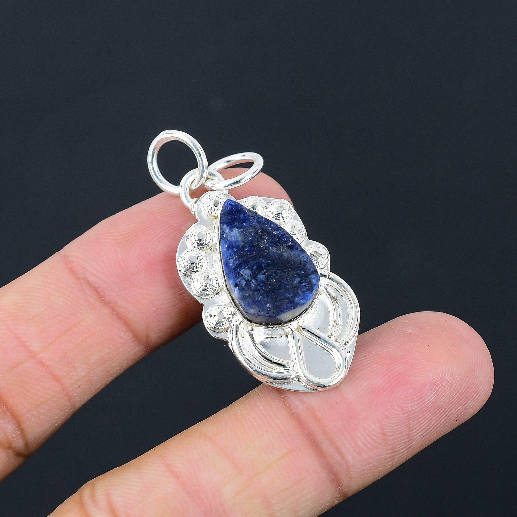 925 Sterling Silver Sodalite Rough Stone Wedding Handmade Trendy Pendant Jewelry