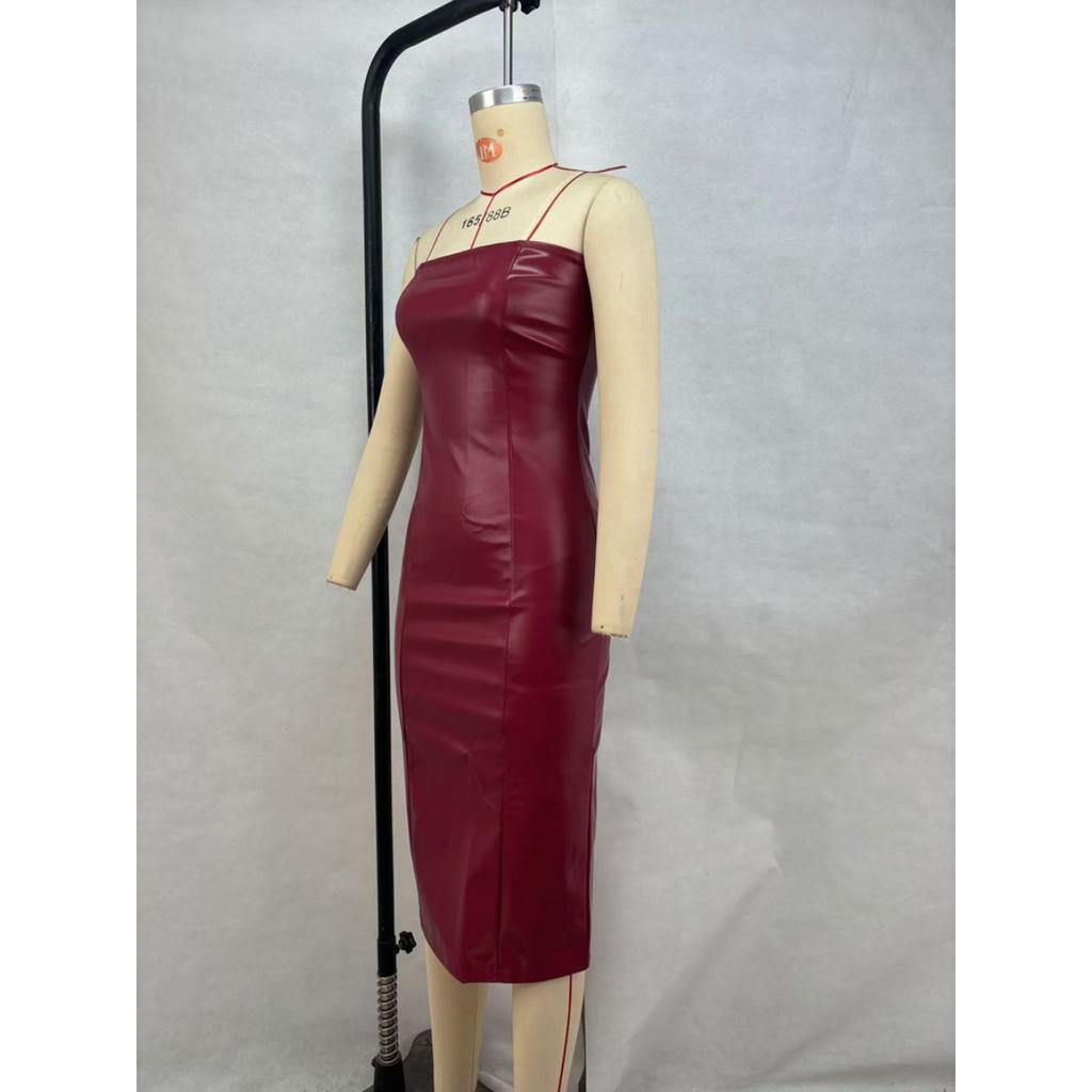 2025 Herbst Winter Damen PU Leder Korsettkleid, Sexy Wickelstil Bodycon Mini Kleid mit hohem Schlitz, Ärmelloses Bustier Abendkleid für Party