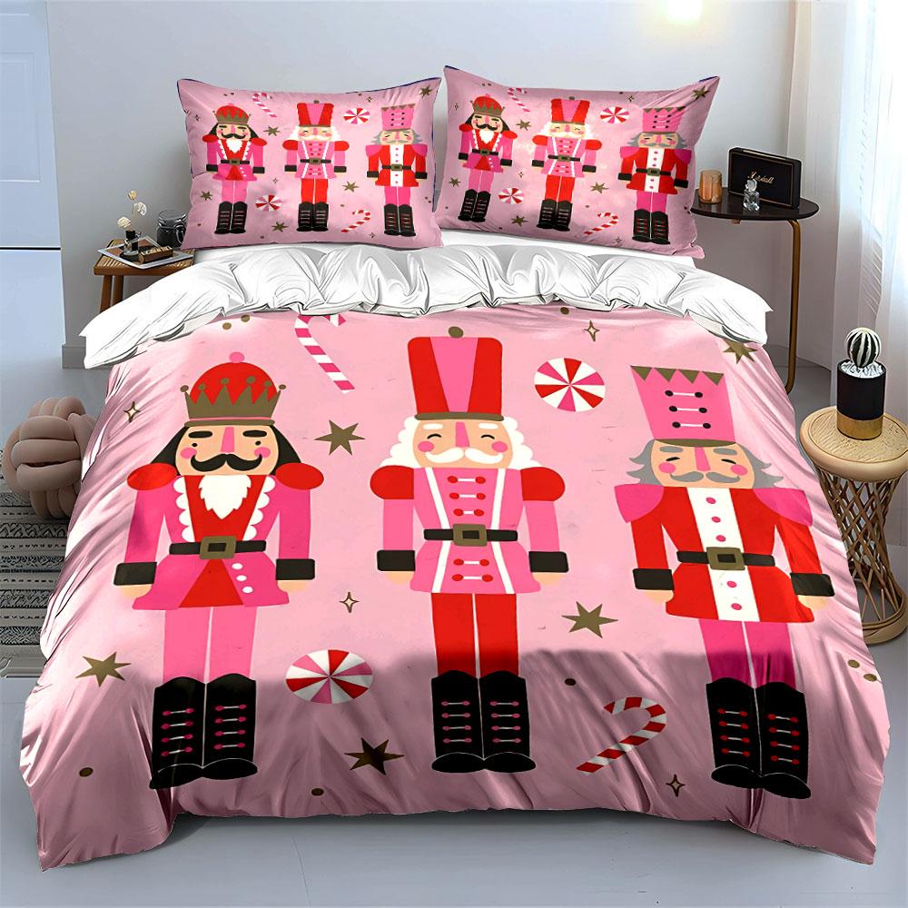 Nutcracker Soldiers Pink Set Bedding Duvet Cover Set Duvet Cover Pillowcases  (1*Duvet Cover 2*Pillowcases, without duvet insert)