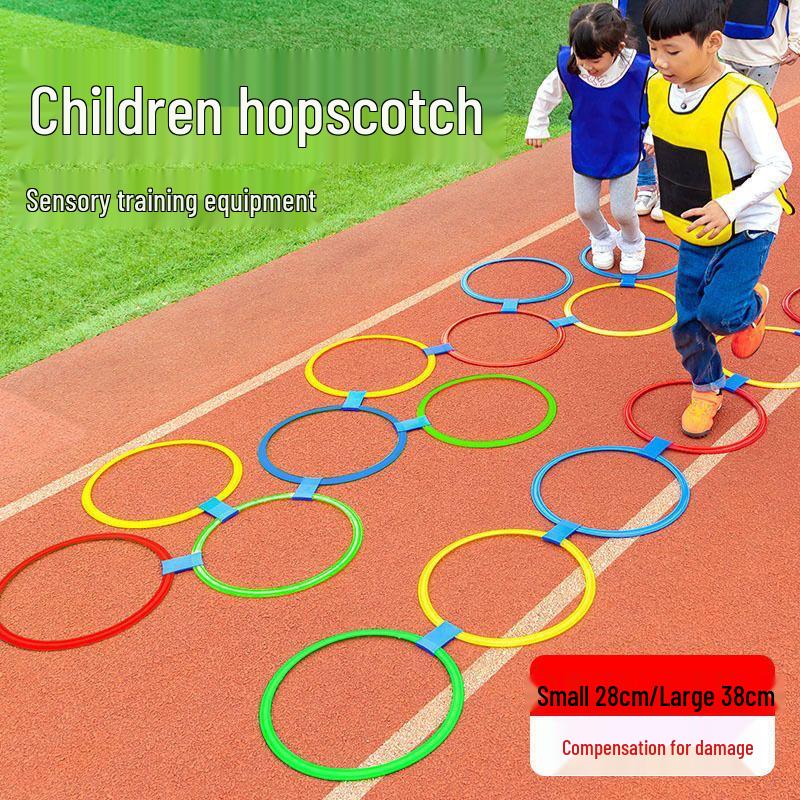 Home Use Sensory Hopscotch Grid: Jump, Grow & Train - Kids  Fitness & Development Toy Set Small: 10 Rings + 10 Clips (Ages 1-3)
