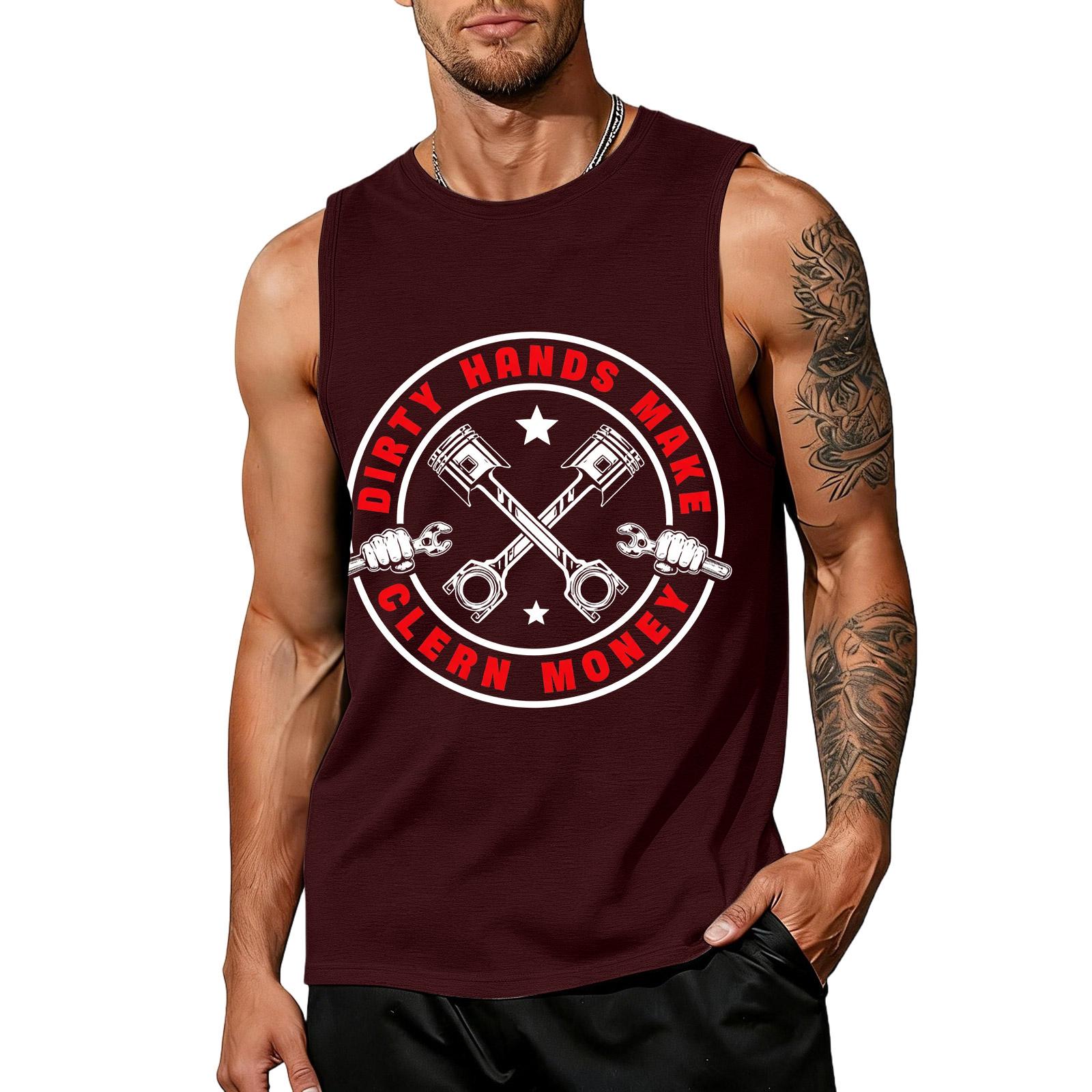 

Men Sleeveless Tank Top Casual Muscle Shirt Labor Day Graphic Print Cotton Blend Lightweight Workout Gym Apparel XL винний