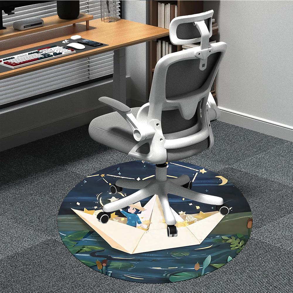 

1pc Paper Boat Night Office Round Area Rug, Indoor Mat Suitable For Office, Under Office Chairs Bedroom Living Room Home Decor, Room Deco 80cm