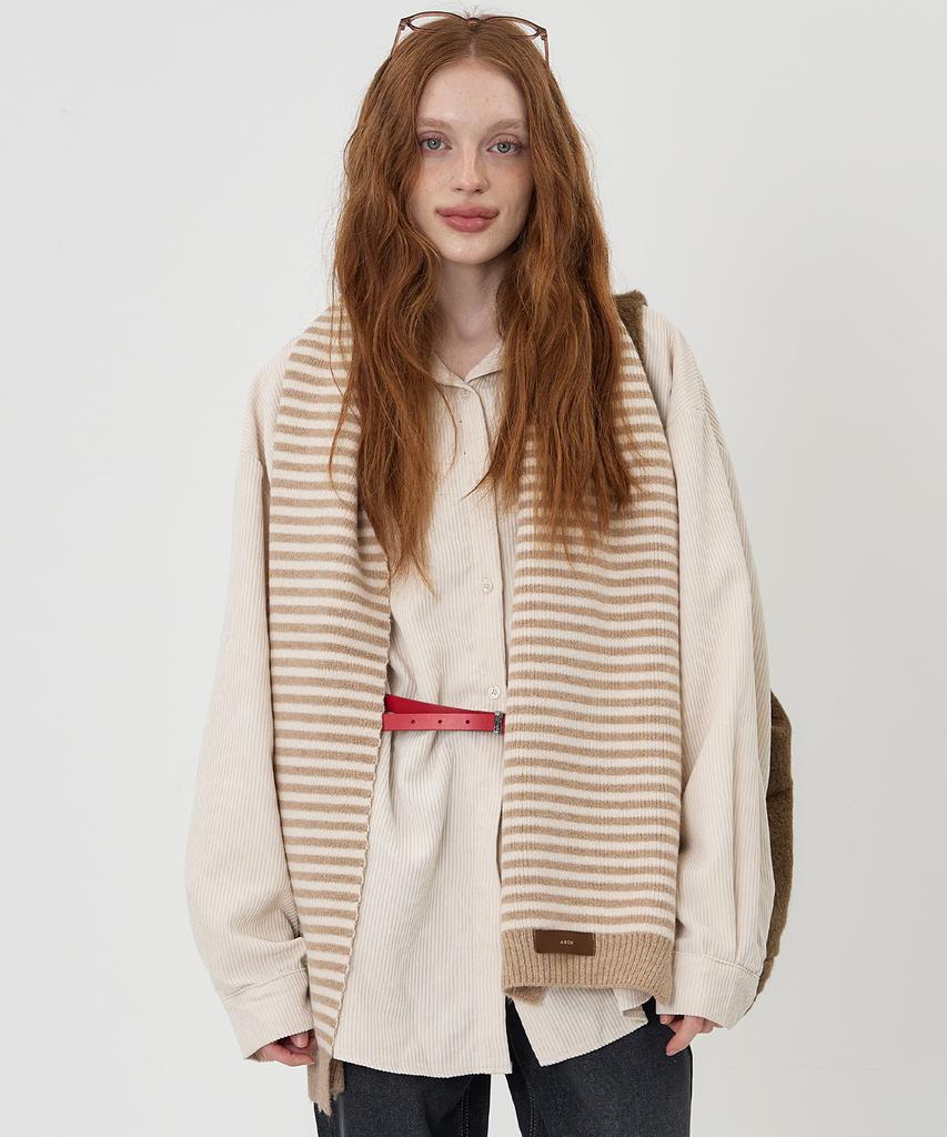 THE-ABON Classic Striped Knit Scarf Navy