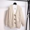 Women's Mid-Length Wool Knit Cardigan Coat with Horn Buttons - Versatile, Stylish & New for Spring 2026