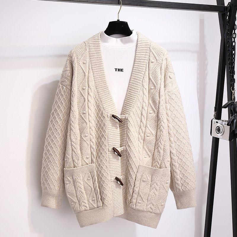 Women's Mid-Length Wool Knit Cardigan Coat with Horn Buttons - Versatile, Stylish & New for Spring 2026