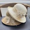 2026 High-end Straw Hat Women's Summer Beach Vacation Sunscreen Sunshade Beach Hat with Large Brim Rolled Up Hem Bucket Hat Bowler Hat