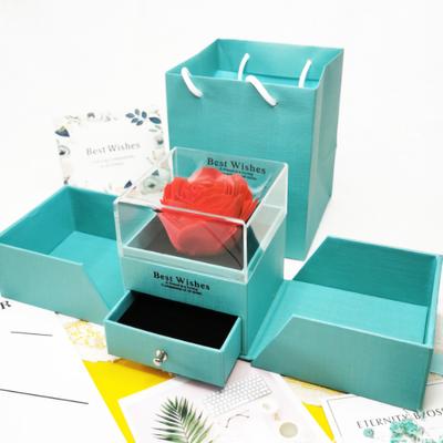 Rose Flower Jewelry Box Exquisite Ring Necklace Gift Case for Valentine"s Day Anniversary