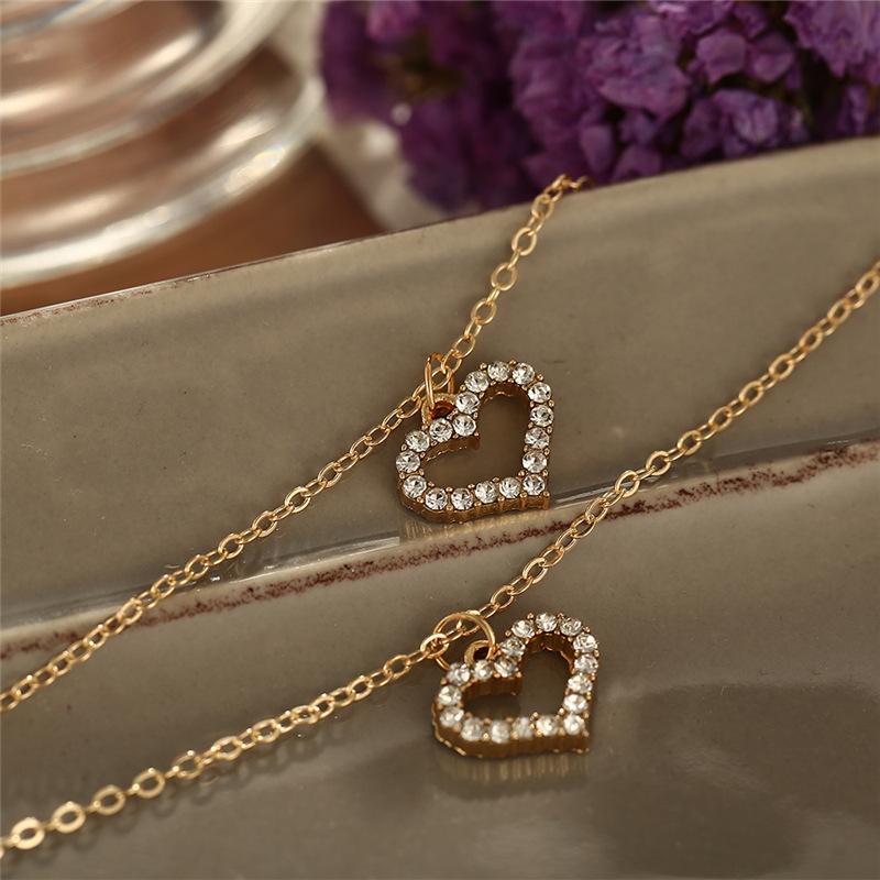 C137 New Simple Elegant Necklace for Women Gold Inlaid with Rhinestones Heart Double Layer Necklace