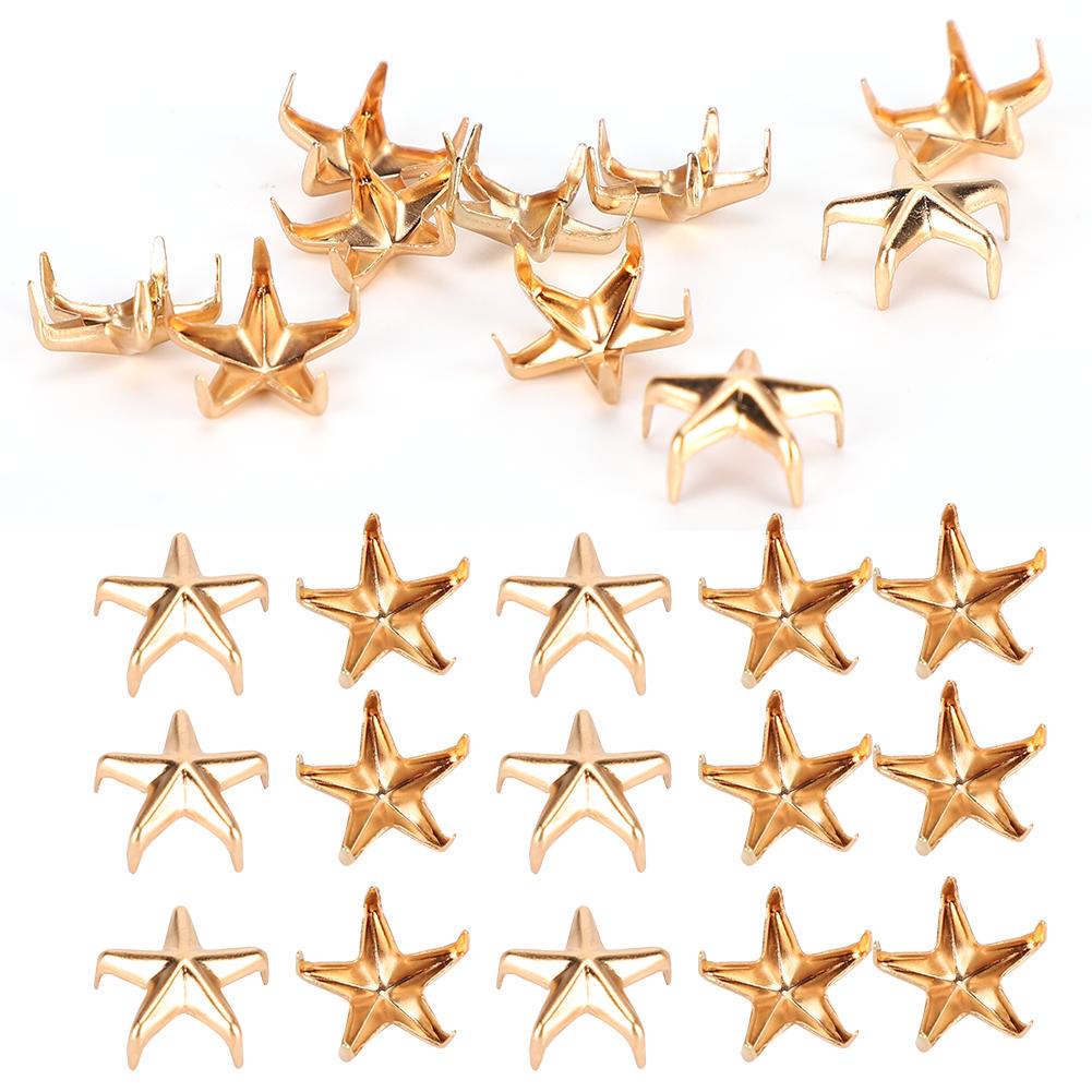 200Pcs Star Rivets 5‑Pointed Star Claw Nails DIY Bags Hats Decoration Accessories 10MMGold