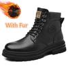 Outdoor Leather Ankle Boots New Men High Top Sneakers Fashion Lace Up Motorcycle Boots Non-Slip Man Winter Plush Snow Botas