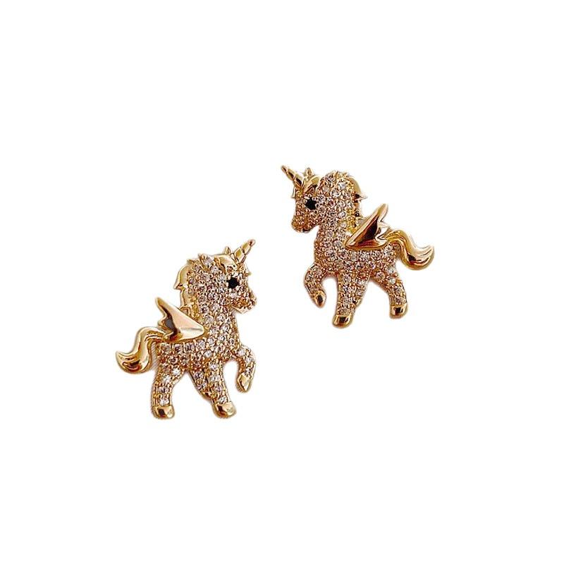 Children's Stud Earrings 'Unicorn' Golden Tone with Inlay…