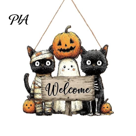 Outdoor Entrance Sign Wooden Welcome Sign, Rustic Door Hanging 2D Daisy Butterfly Print, Home Decoration Halloween Thanksgiving Easter Seasonal