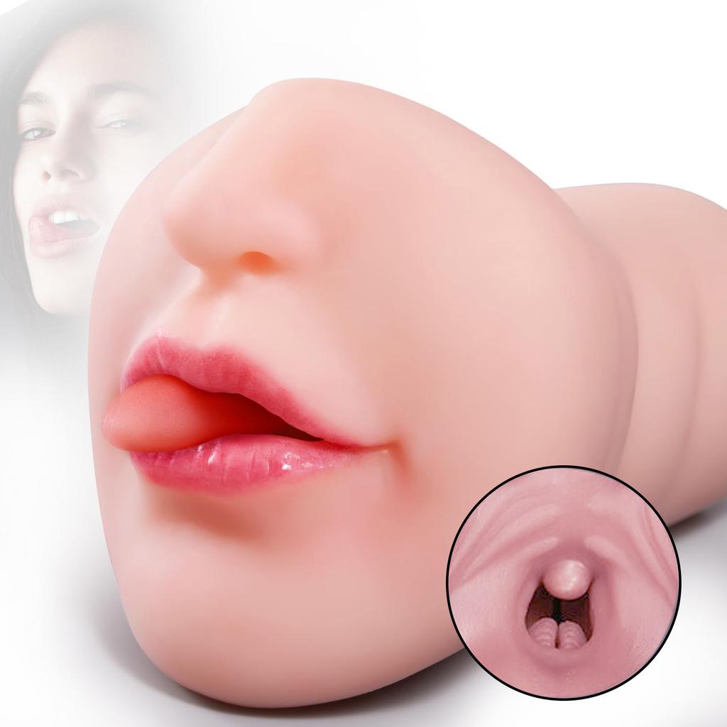 Male Masturbators for Oral Sex, Lifelike Face Design Pocket Pussy Masturbator Sex Toy with Vivid Tongue and Teeth for Men Masturbation