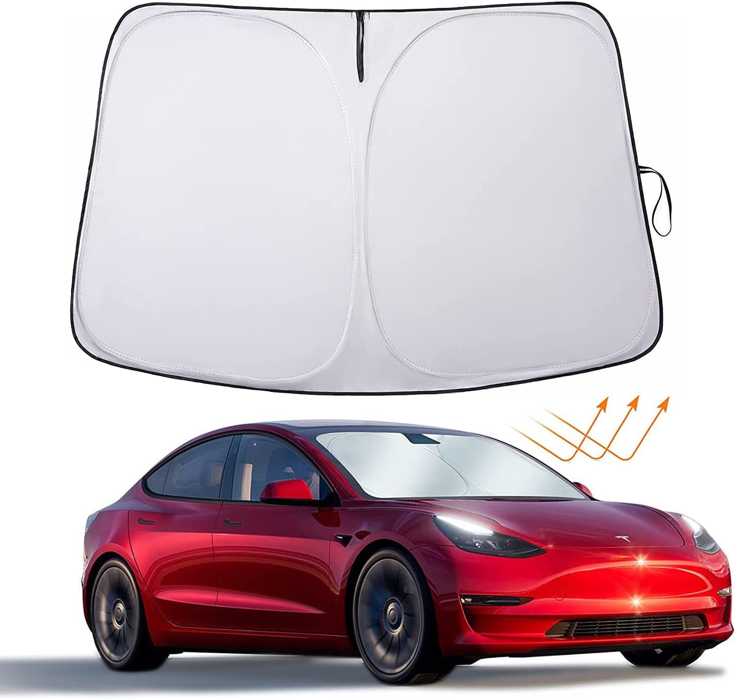 

For Tes-la Model Y Model 3 Windshield Sunshade, Folding Front Window Sun Shade Full Cover, Heat UV Protection25 Accessories серебряный