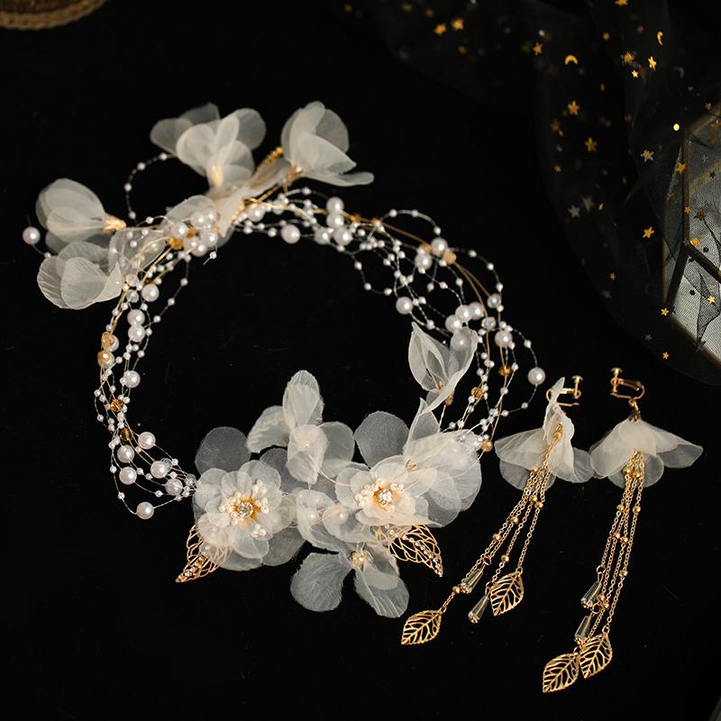 Elegant Bridal Hair Accessories White Flower Headband Handmade Beaded Headband Women Bridal Wedding Hairhand Tiaras Niancan белый