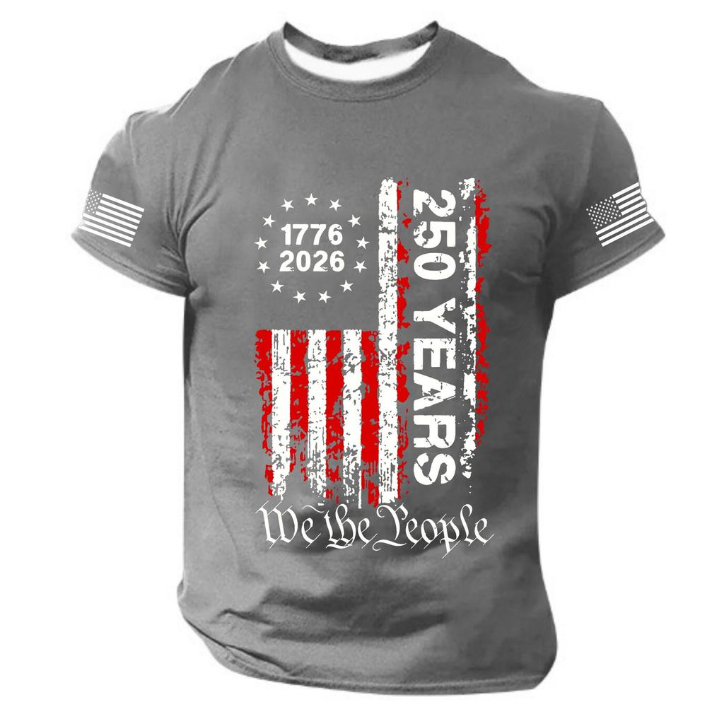 Men’s Short Sleeve Casual T-Shirt with Independence Day Inspired Print We the People 250 Years 1776 2026 Design Crew Neck