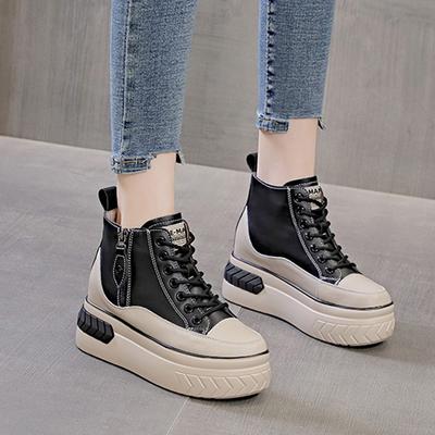 Buty Damskie Wiosna Jesień 2025 Modne Sneakersy Skóra Naturalna Buty Podwyższające Wysokość 8cm Platforma Markowe Damskie Sneakersy D264