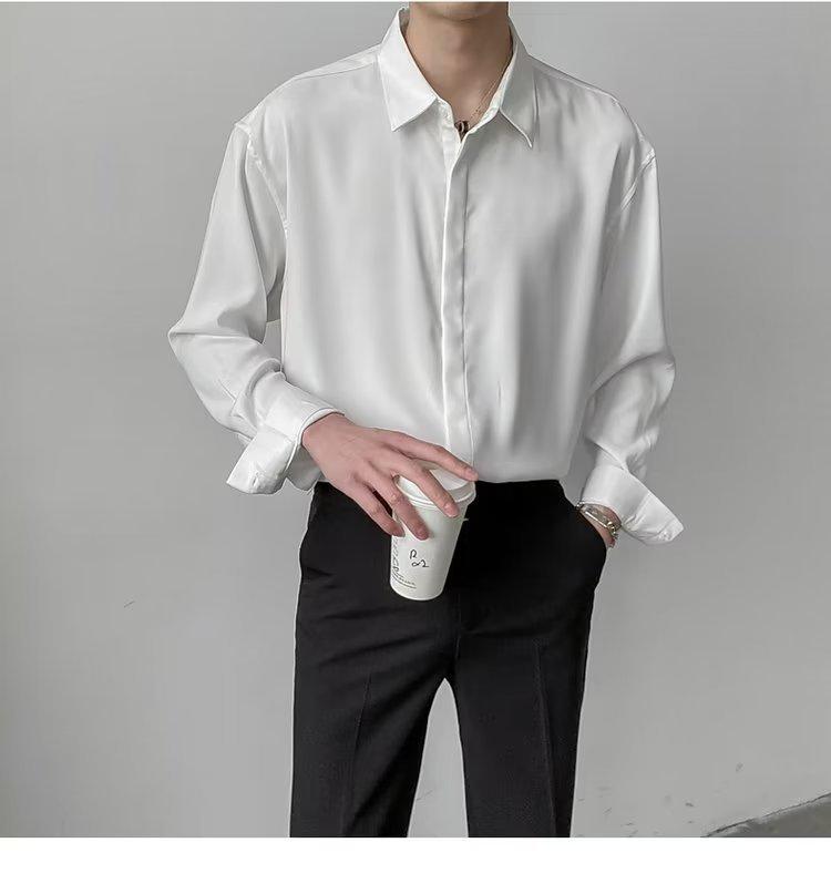 Men's Summer 2025 Lightly Mature Loose Fit Non-Iron Long Sleeve Shirt