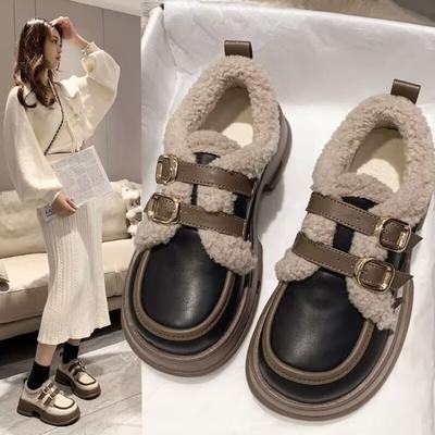New Thick-soled Cotton Shoes for Women, Height-increasing and Versatile Leather Shoes, Cute Single Shoes