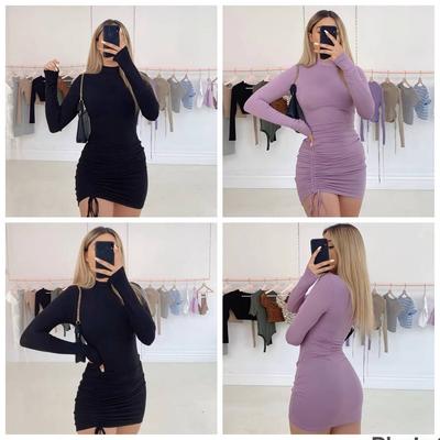 Robe moulante à manches longues pour femme, tricot, col roulé, bandage, mini-robe, slim, extensible, tenue de soirée, clubwear, automne