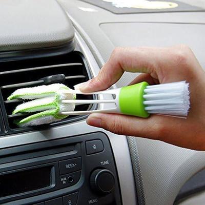 Double-Ended Microfiber Cleaning Brush for Car Air Vents, Blinds, and Keyboard, Green