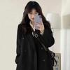 Women's Korean Style Black Woolen Coat Woolen Overcoat Autumn Winter Blazer Outer Wear