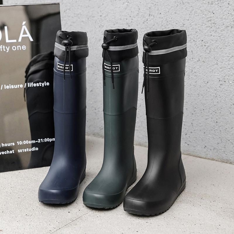 Water shoes extra high tube flat rain shoes men's closure plus fixed cotton lint long rain boots size waterproof glue shoes winter