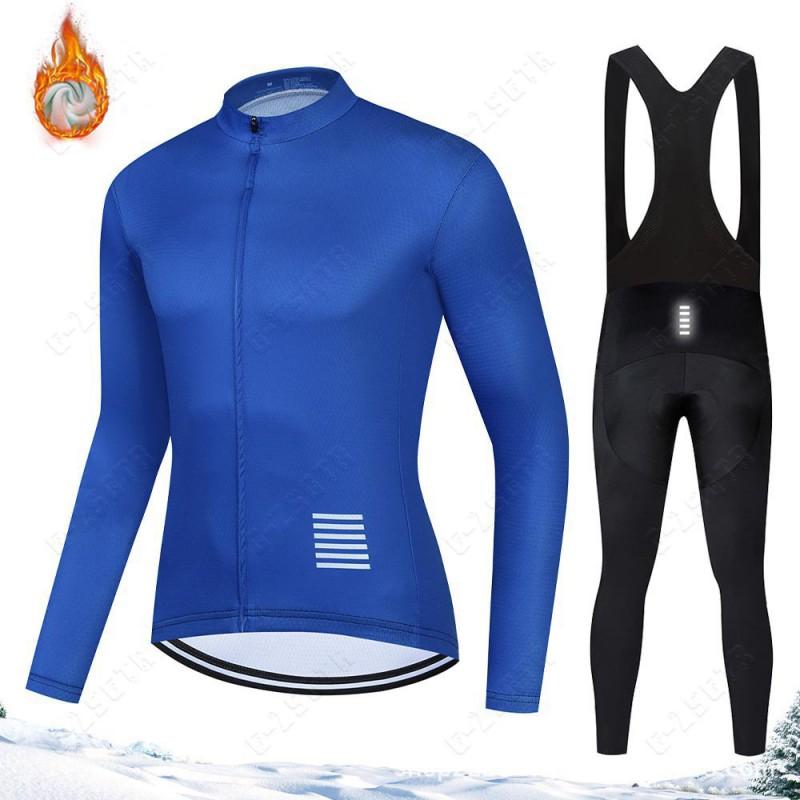 Long Sleeve Cycling Jersey Set Quick Dry Unisex Bib Pants Fleece Lined Outdoor Bike Team Wear