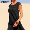 JPNTKY Women's Fashion Casual Solid Color Print O-Neck Sleeveless Casual Dresses