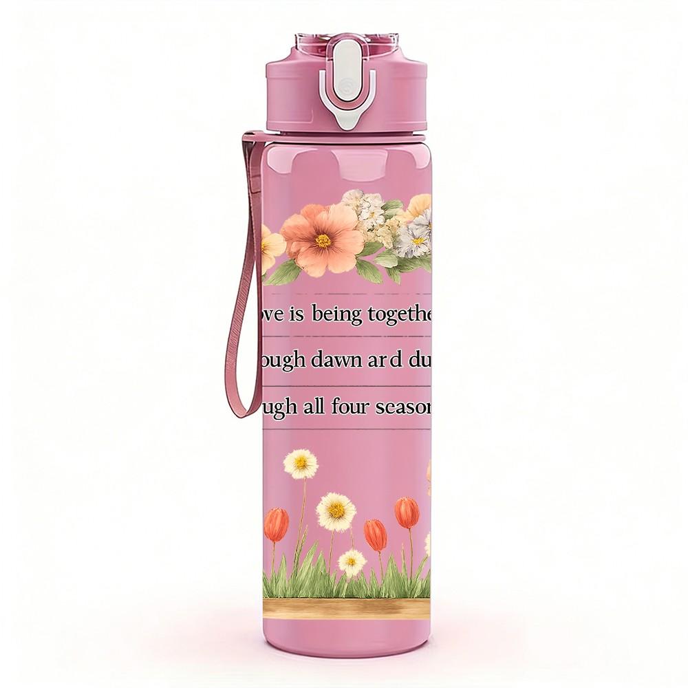 1PC Wild Meadow Flower Quote Pattern 750ml Color Plastic Sports Water Bottle Leakproof Flip Straw Lid Suitable for Sports Office Home Use