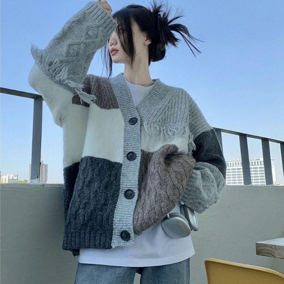Svetr svetr s výstřihem do V pletená kardiganová bunda pro ženy jaro a podzim Korejský top s dlouhým rukávem sladký kardigan dámský