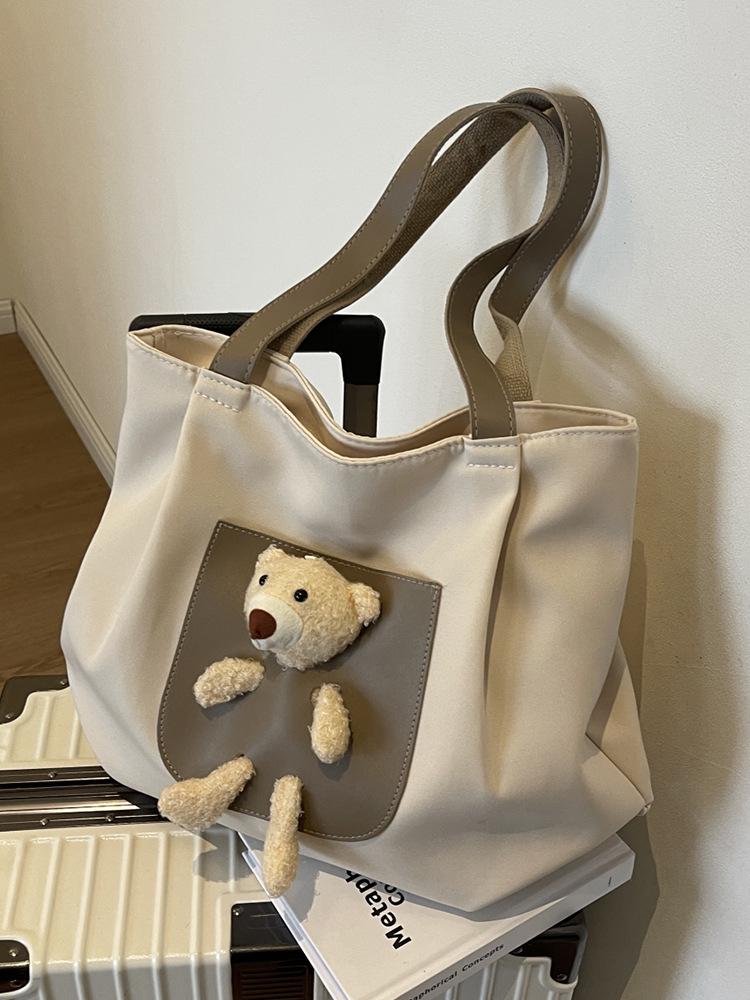 Women's Large Cute Bear Canvas Tote - Versatile Shoulder Bag for College & Commute