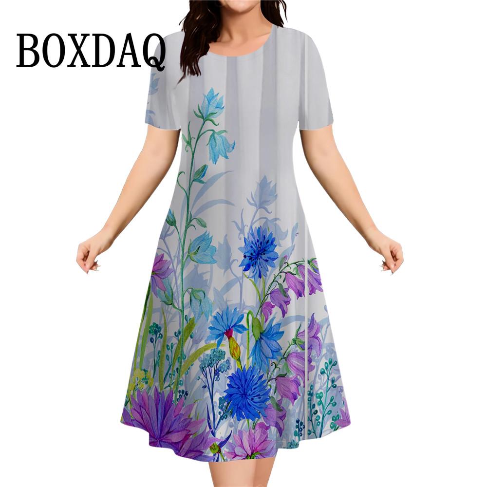 Fashion Elegant Women‘S Dresses Butterfly Flowers Print Dress Casual O-Neck Loose Plus Size Vacation A-Line Clothes 2026 Summer