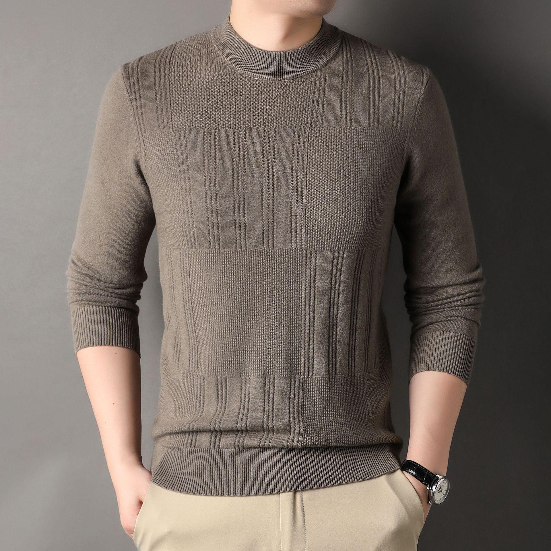 

New Men s Woolen Sweater with A Half High Collar for Winter Wear, Thick Middle-aged and Young Men s Knitted Base Sweater, Middle-aged Dad s Outfit